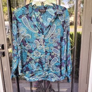 Women's Blue Black Paisley Jones New York Blouse Shirt Top Size 16W